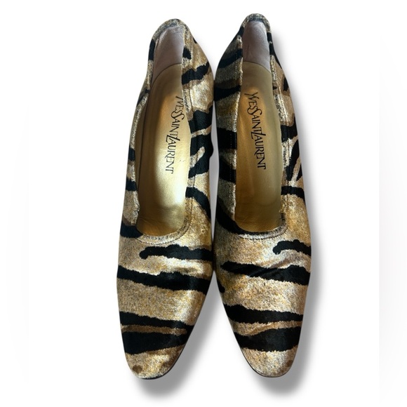 Vintage Yves Saint Laurent Tiger Print Velvet Block Heels - Picture 2 of 7